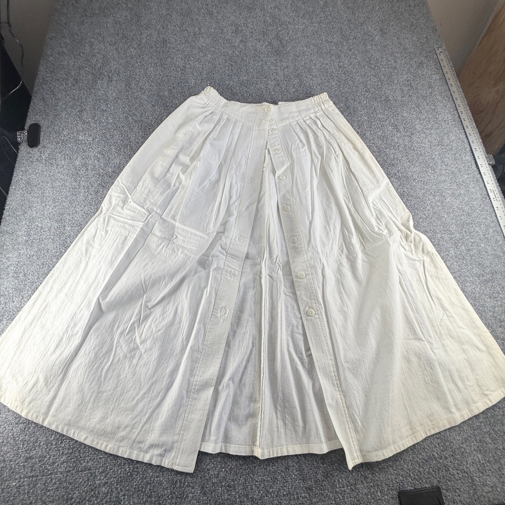 Vintage Casablanca White Cotton Button Midi Skirt Size 12 Made in USA
